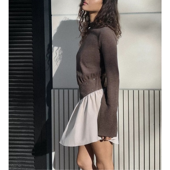 Zara NWT studded two tone brown & white mini dress - Picture 4 of 9